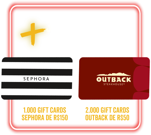 3.000 prêmios instantâneos com Gift Cards Sephora e Outback.